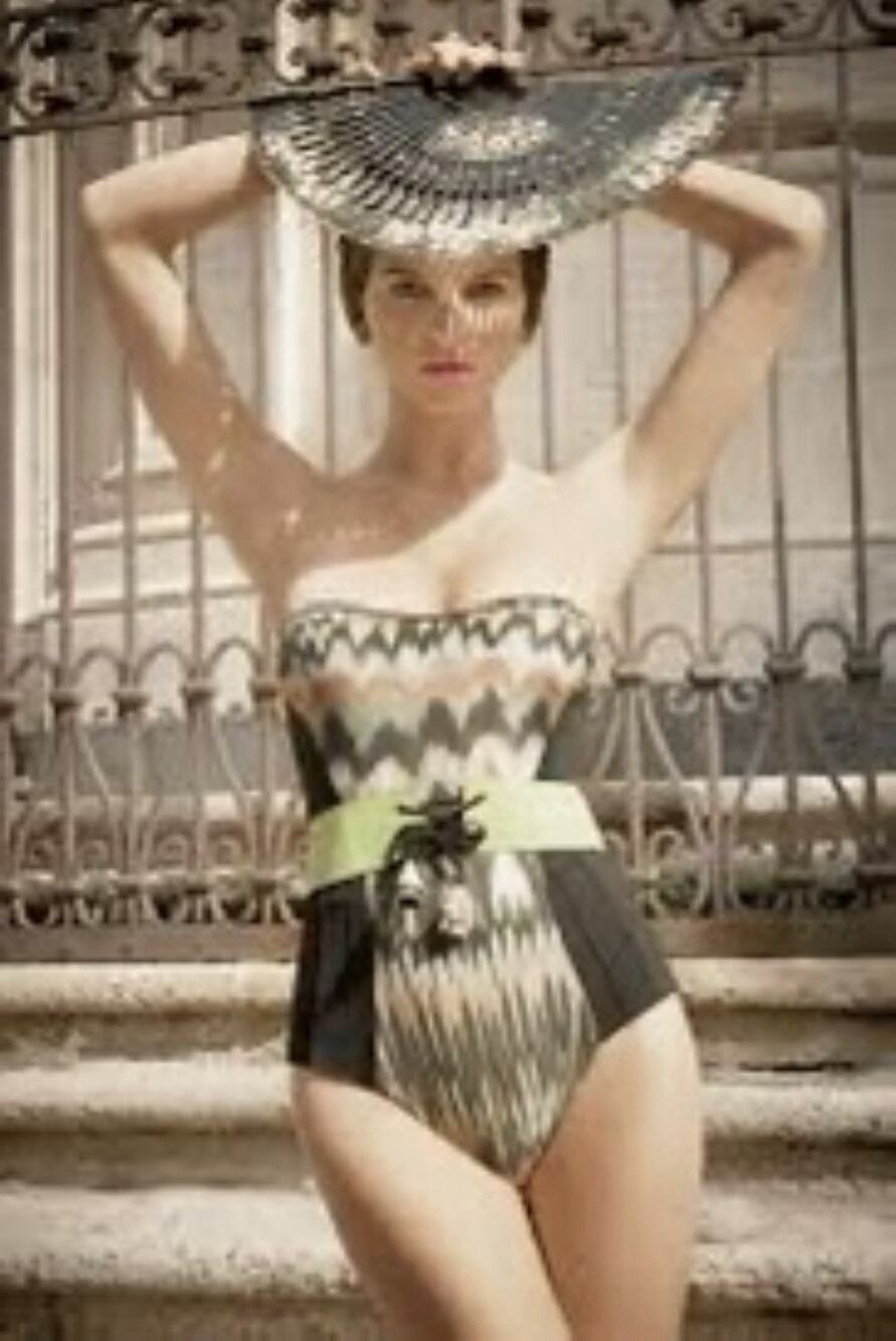 $478 La Perla Swimsuit 46 12 Italy 2013 NWT Baroque Designer Couture Costume Tie